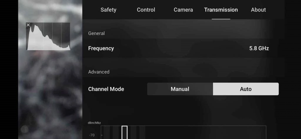 dji fly transmission setting page