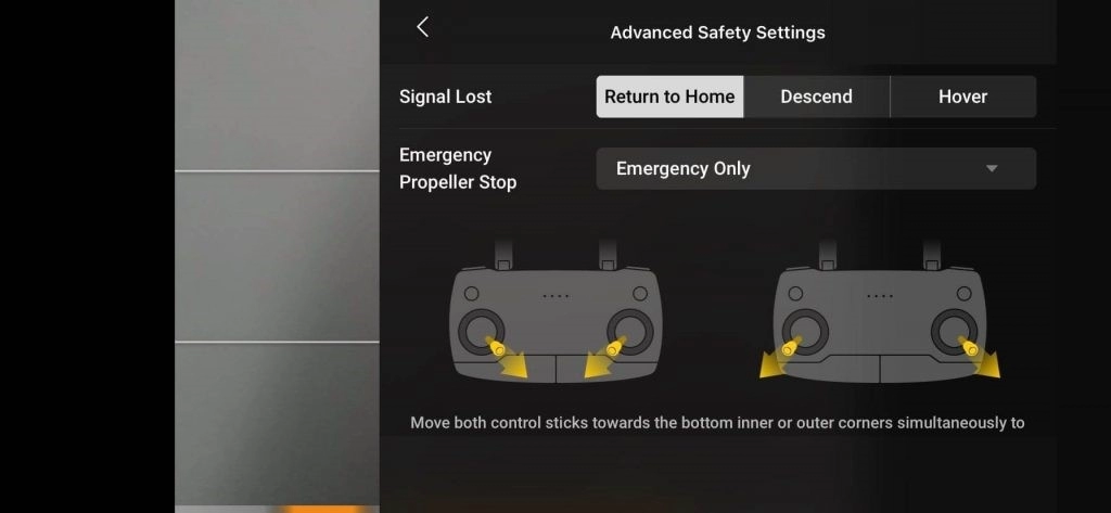 mavic air 2 safety settings on dji fly