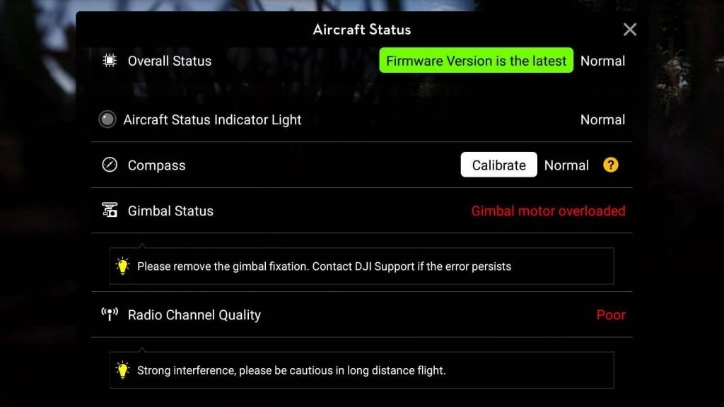 Gimbal motor overload error