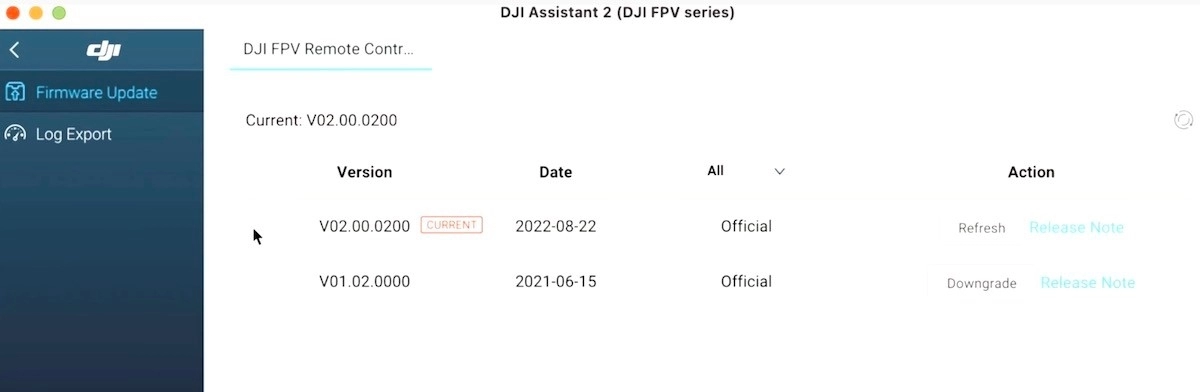 Обновление прошивки контроллера DJI FPV V2